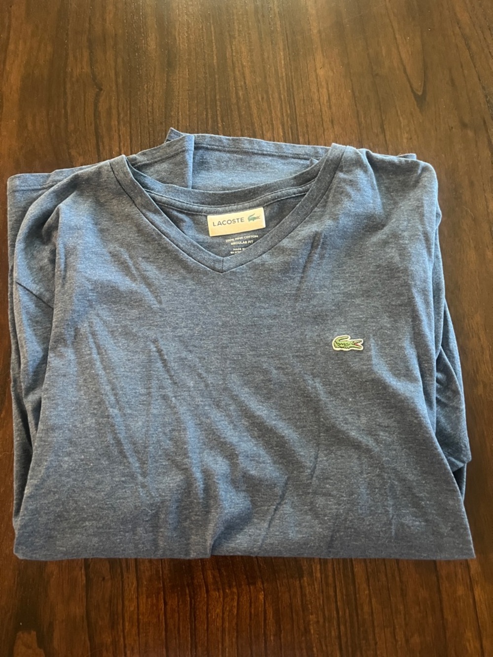 Lacoste Navy V-Neck Tee with Green Croc Logo